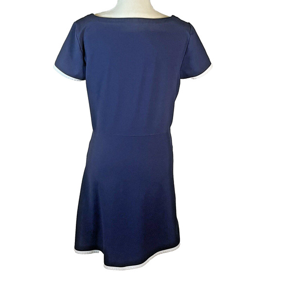 J Crew Womens Size 10 Navy Blue White Trim Work Dress Minimalist Fitted Stretch - Picture 2 of 11